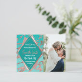 Carte Postale Faire-part Rose Gold Turquoise Green Marble Diamant Date de s (Debout devant)