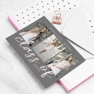Carte Postale Faire-part Rose Gold Whimsical Script Photo Graduation