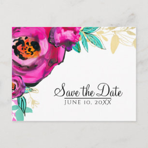 Carte Postale Faire-part Rose gras moderne floral aquarelle enregistrer la