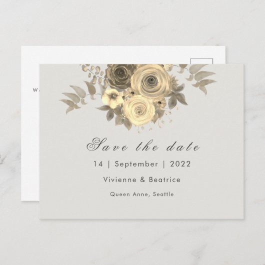 Carte Postale Faire-part Rose jaune enregistrer la date mariage élégant (Devant / Derrière)