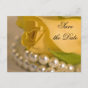 Carte Postale Faire-part Rose jaune et perles blanches Enregistrez la date