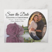 Carte Postale Faire-part Rose Mauve Poussiéreuse Photo Ovale Mariage Save T (Devant)