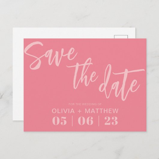 Carte Postale Faire-part Rose moderne Enregistrer la date (Devant / Derrière)