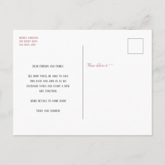 Carte Postale Faire-part Rose moderne Gold Script Mariage Enregistrer la da (Dos)