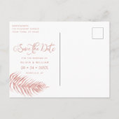Carte Postale Faire-part Rose moderne Mariage feuille or Palm  (Dos)