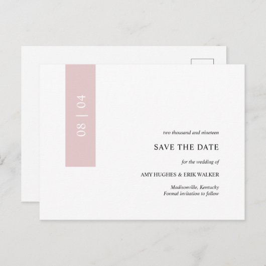 Carte Postale Faire-part Rose moderne minimal Mariage simple Enregistrer la (Devant / Derrière)