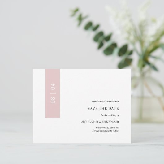 Carte Postale Faire-part Rose moderne minimal Mariage simple Enregistrer la (Debout devant)