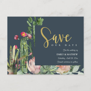 CARTE POSTALE FAIRE-PART ROSE NAVY FLEURIS FAUNE CACTUS DU DÉSERT ÉCONOMISE