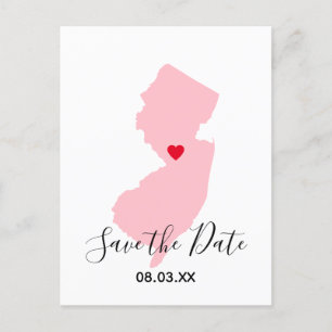 Carte Postale Faire-part Rose New Jersey Red Heart Enregistrer la date