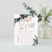 Carte Postale Faire-part Rose or fleuri blanc calendrier enregistrer la dat (Debout devant)