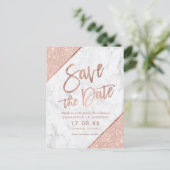 Carte Postale Faire-part Rose or parties scintillant script marbre enregist (Debout devant)