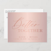 Carte Postale Faire-part Rose or script mieux ensemble mariage enregistrer  (Devant / Derrière)