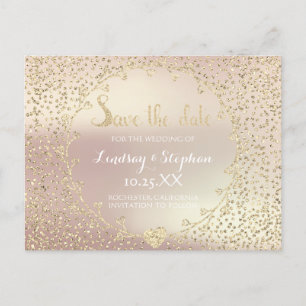 Carte Postale Faire-part Rose Paillettes Confettis Champagne Enregistrez la