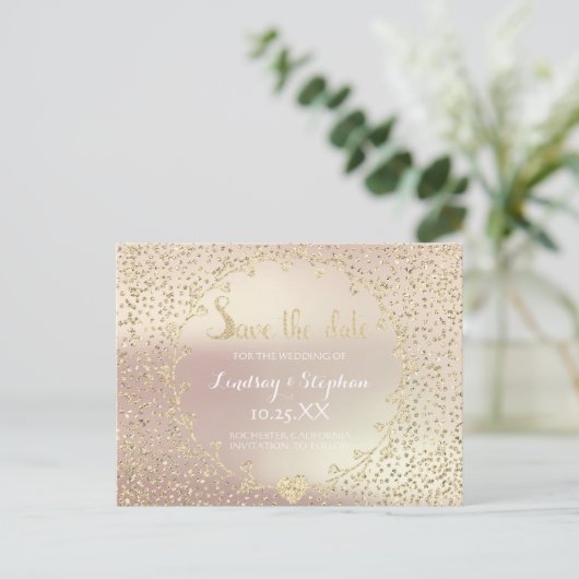 Carte Postale Faire-part Rose Parties scintillant Confetti Champaigne Enreg (Debout devant)