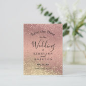 Carte Postale Faire-part Rose & Parties scintillant Gold - Enregistrer La D (Debout devant)