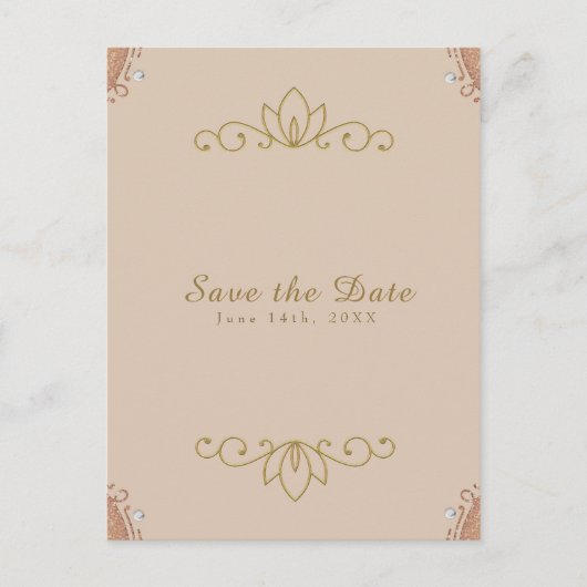 Carte Postale Faire-part Rose Poudré & Perle Dorée Élégant Chic Enregistrez (Devant)