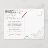 Carte Postale Faire-part Rose Poussiéreux et Calendrier de Mariage Blanc "S (Dos)