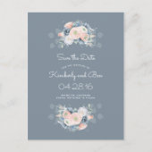 Carte Postale Faire-part Rose Poussiéreux et Fleurs Bleu Clair Enregistrer  (Devant)