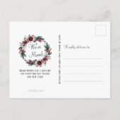 Carte Postale Faire-part Rose rouge de Noël avec Pine Floral Wreath Moving (Dos)