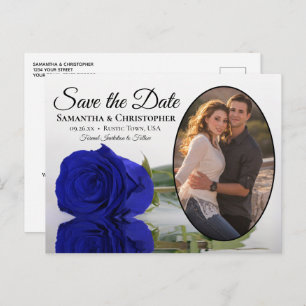 Carte Postale Faire-part Rose Royal Blue Oval Photo Wedding Enregistrer La