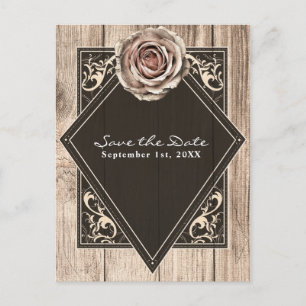 Carte Postale Faire-part Rose Rustique Élégant Bois Diamant Enregistrer la