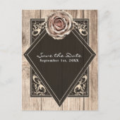 Carte Postale Faire-part Rose Rustique Élégant Bois Diamant Save the Date (Devant)