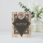 Carte Postale Faire-part Rose Rustique Élégant Bois Diamant Save the Date (Debout devant)