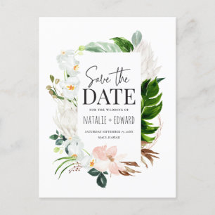 Carte Postale Faire-part Rose, turquoise + orchidée à fleurs tropicales enr