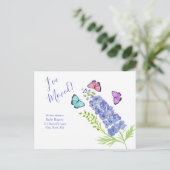 Carte Postale Faire-part Rose, Violet, Papillons Delphinium J'ai déménagé (Debout devant)