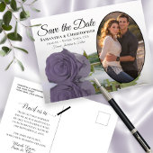 Carte Postale Faire-part Rose violette poussiéreuse ovale photo mariage sav
