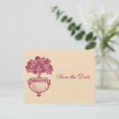 Carte Postale Faire-part Rosebush Bourgogne sur crème Enregistrer la date C (Debout devant)