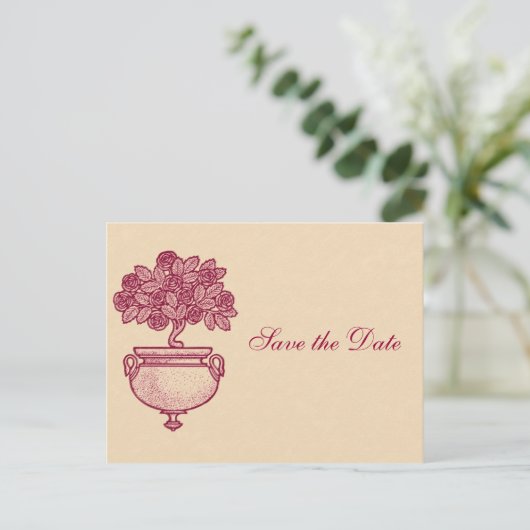 Carte Postale Faire-part Rosebush Bourgogne sur crème Enregistrer la date C (Debout devant)