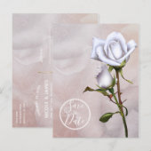 Carte Postale Faire-part Roses blanches douces romantiques Élégant Save the (Devant / Derrière)