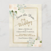 Carte Postale Faire-part Roses blanches et mariage eucalyptus Enregistrer l (Devant)