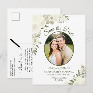 Carte Postale Faire-part Roses blanches ivoire Faire part de mariage photo