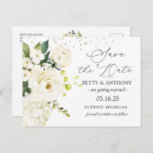 Carte Postale Faire-part Roses Crème Blanche Hydrangea Mariage Enregistrer (Devant / Derrière)