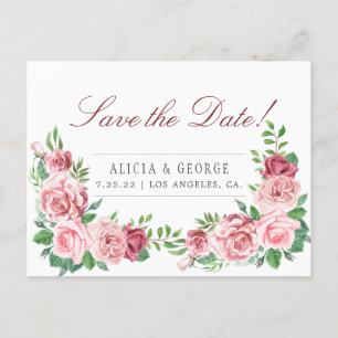 Carte Postale Faire-part Roses de Pivoine Roses Roses Rouge Rose Pâle Maria