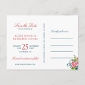 Carte Postale Faire-part Roses de Red and Navy Peony Date de sauvegarde Mar (Dos)