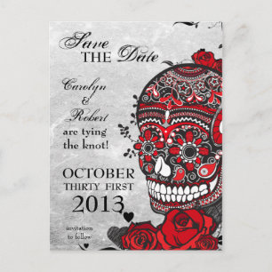 Carte Postale Faire-part Roses de tatouage et crâne de sucre Enregistrer la