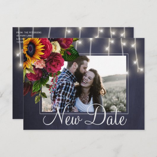 Carte Postale Faire-part Roses de tournesol reprogrammé nouveau mariage dat (Devant / Derrière)