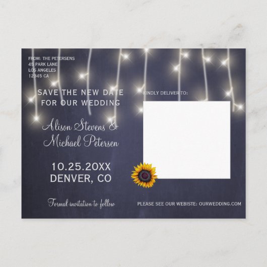 Carte Postale Faire-part Roses de tournesol reprogrammé nouveau mariage dat (Dos)