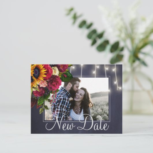 Carte Postale Faire-part Roses de tournesol reprogrammé nouveau mariage dat (Debout devant)