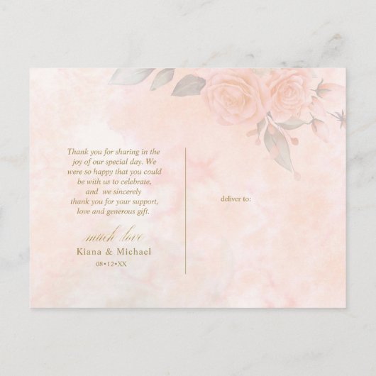 Carte Postale Faire-part Roses Douce Blush Mariage Remerciements ID828 (Dos)