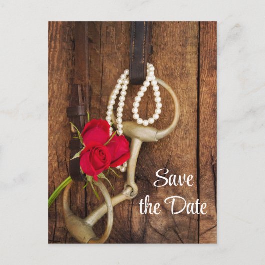 Carte Postale Faire-part Roses et cheval Mariage campagnard Bit Enregistrer (Devant)