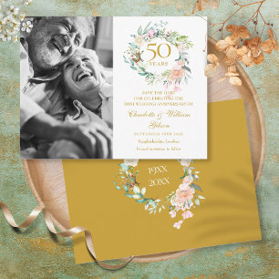 Carte Postale Faire-part Roses Floral 50e Anniversaire Enregistrer la Date