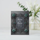 Carte Postale Faire-part Roses gothiques Turquoises bleus sur gris Enregist (Debout devant)