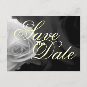Carte Postale Faire-part Roses noires et blanches sauvez la date