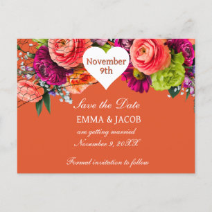 Carte Postale Faire-part Roses orange et roses