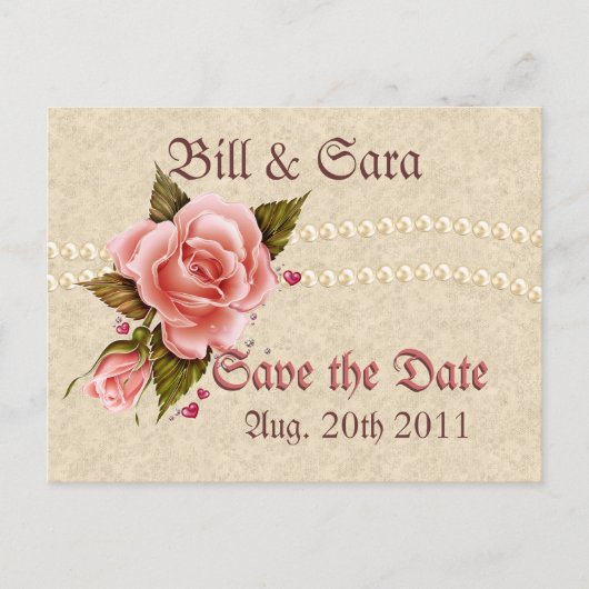 Carte Postale Faire-part Roses roses (Devant)