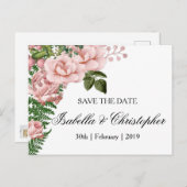 Carte Postale Faire-part Roses roses et fougères roses mariage Enregistrer (Devant / Derrière)